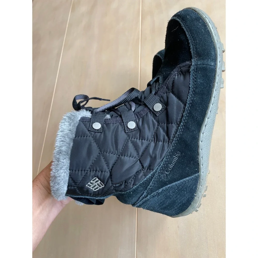 Columbia Women's Powder Summit Shorty Waterproof Black Suede Quilted‎ Snow Boots